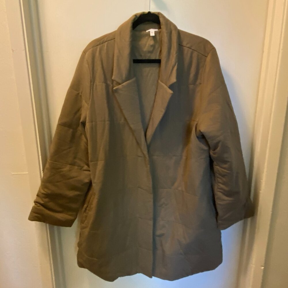 Garnet Hill Olive Quilted Jacket XL Cotton Blend Coat Minimalist